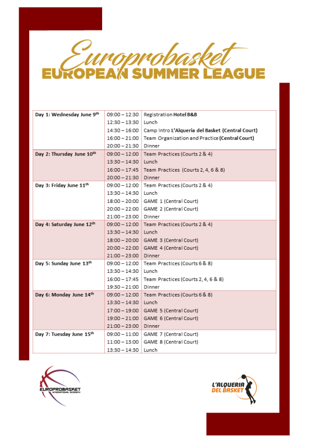 European Summer League Schedule 2021